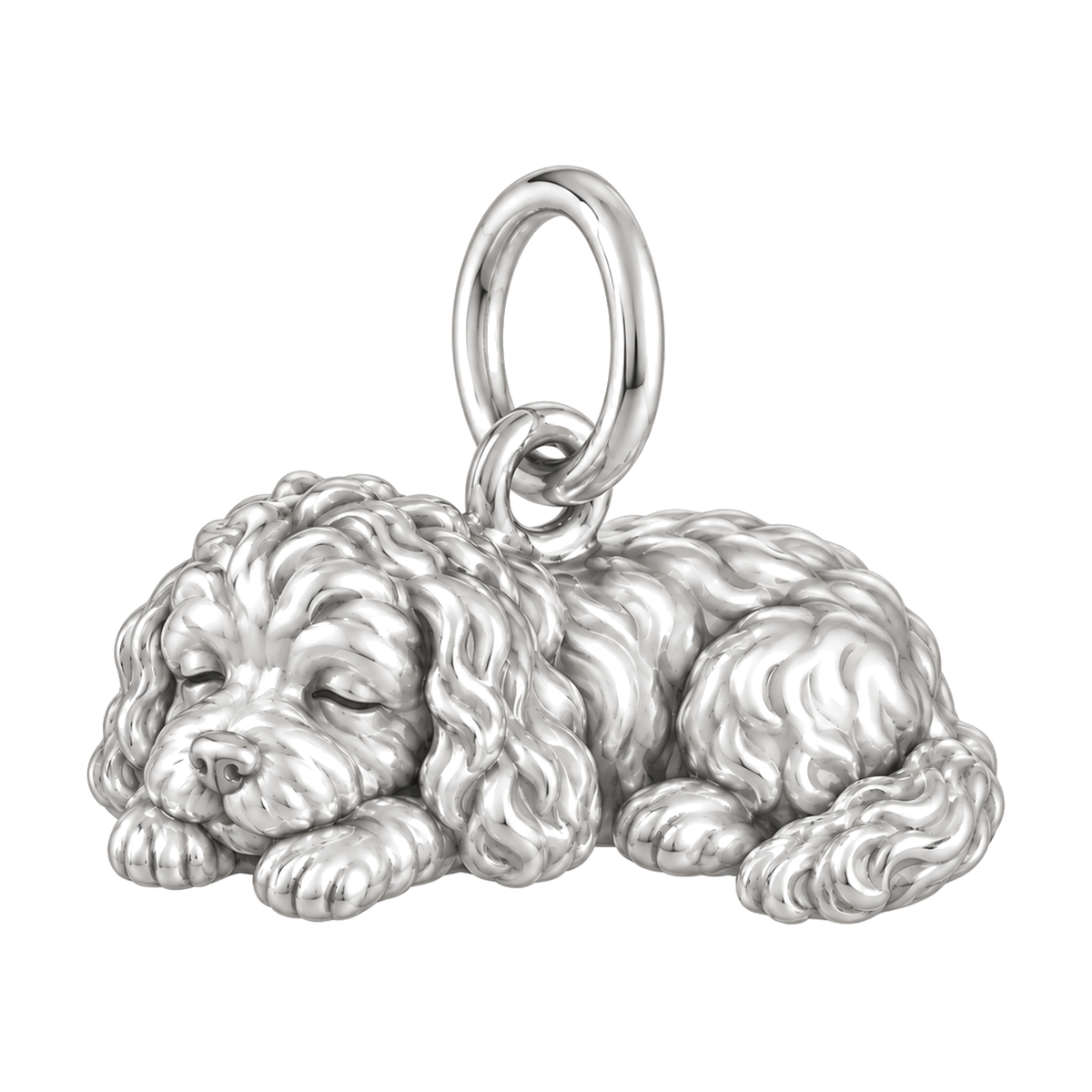 Cavapoo — Sleeping Dog Charm and Polyester Cord Bracelet Set — Silver