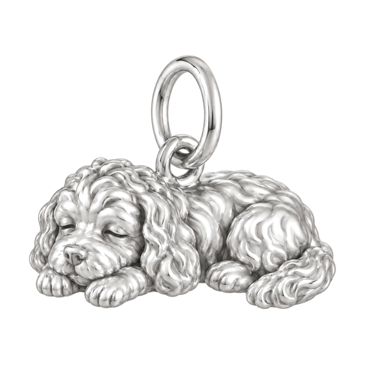 Cavapoo — Sleeping Dog Charm and Polyester Cord Bracelet Set — Silver
