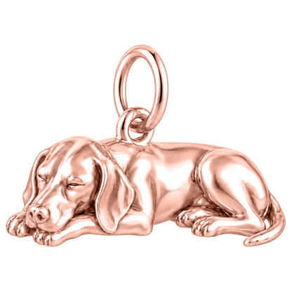 German Shorthaired Pointer — Sleeping Dog Charm and Polyester Cord Bracelet Set — Rose Gold