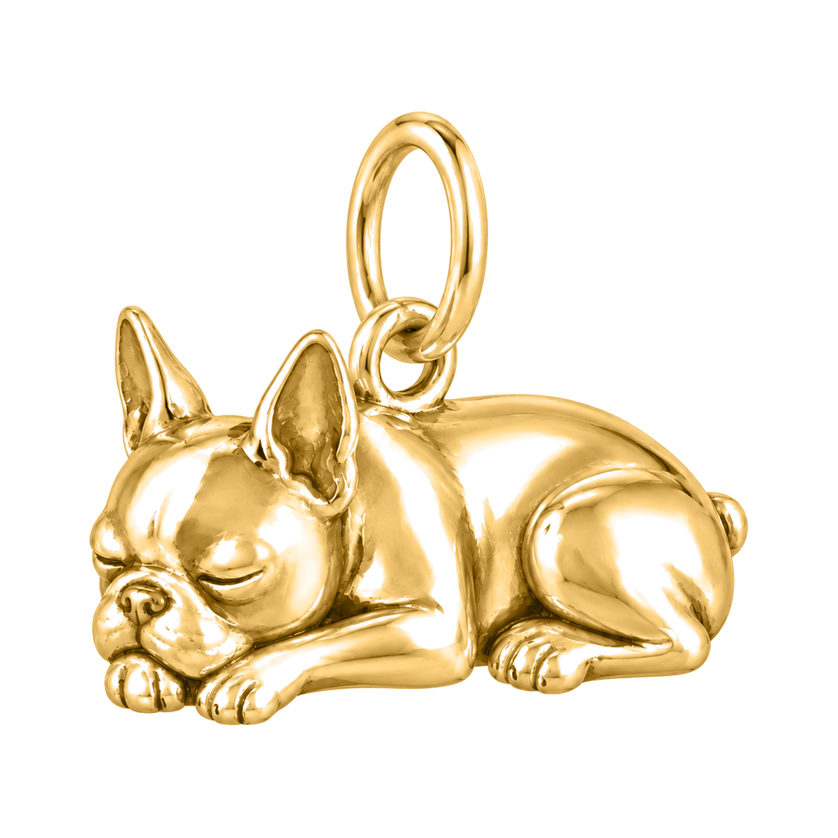 Boston Terrier — Sleeping Dog Charm and Polyester Cord Bracelet Set — Gold