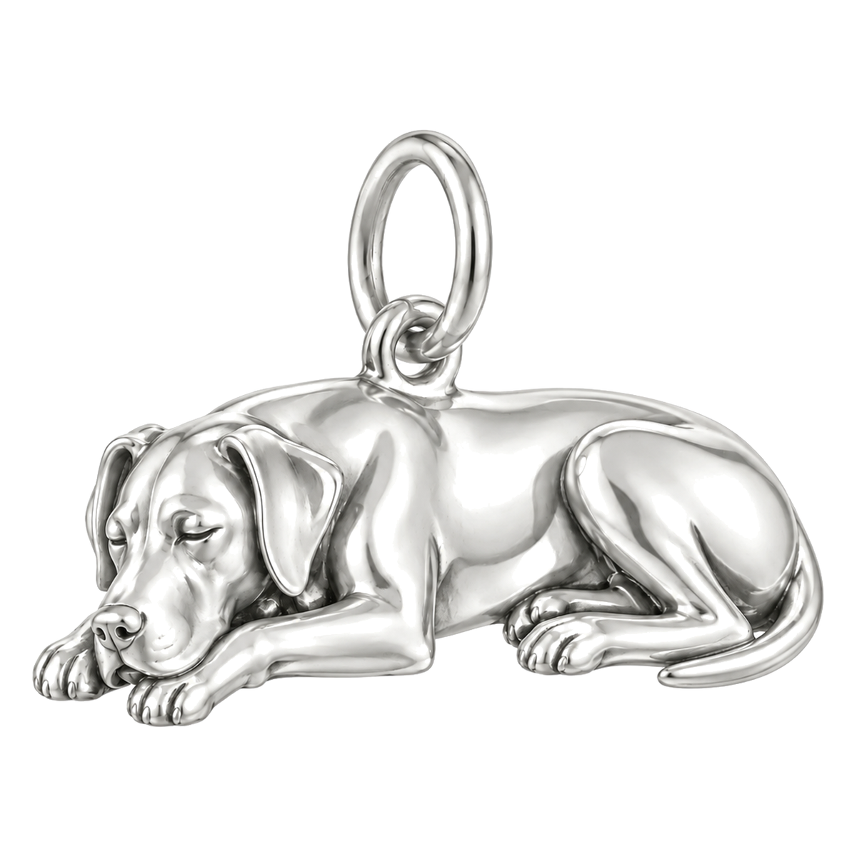 Great Dane - natural ears — Sleeping Dog Charm and Polyester Cord Bracelet Set — Silver