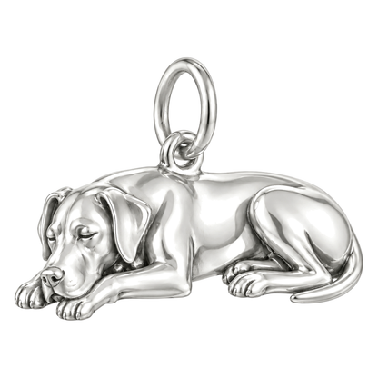 Great Dane - natural ears — Sleeping Dog Charm and Polyester Cord Bracelet Set — Silver
