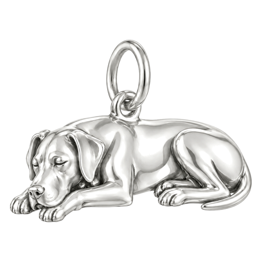 Great Dane - natural ears — Sleeping Dog Charm and Polyester Cord Bracelet Set — Silver