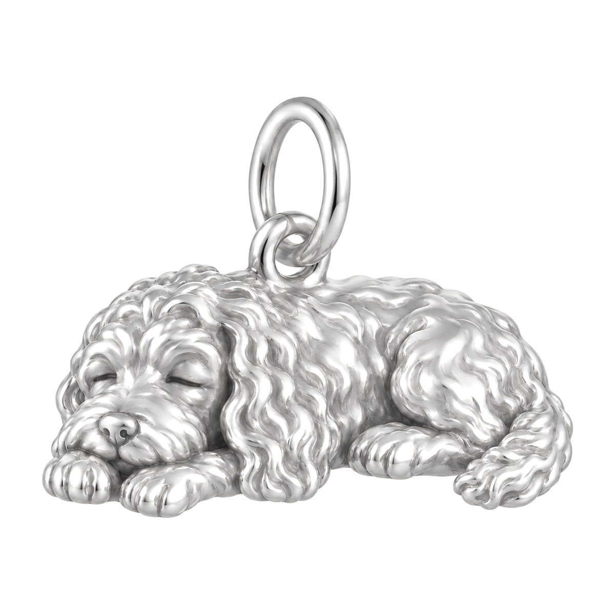 Cockapoo — Sleeping Dog Charm and Polyester Cord Bracelet Set — Silver