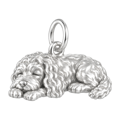 Cockapoo — Sleeping Dog Charm and Polyester Cord Bracelet Set — Silver