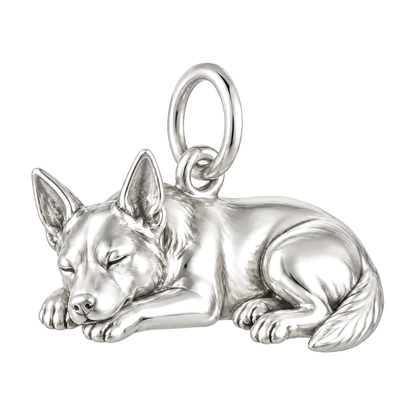 Australian Cattle Dog — Sleeping Dog Charm and Polyester Cord Bracelet Set — Silver