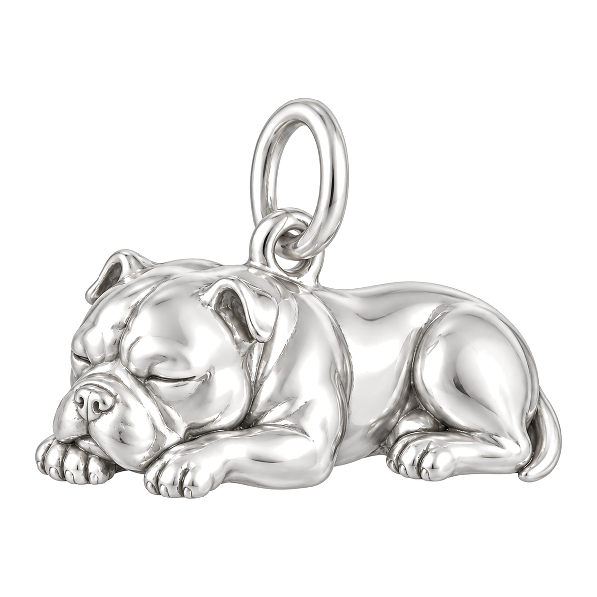 American Bully — Sleeping Dog Charm and Polyester Cord Bracelet Set — Silver