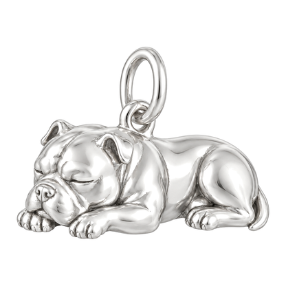 American Bully — Sleeping Dog Charm and Polyester Cord Bracelet Set — Silver