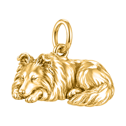 Shetland Sheepdog — Sleeping Dog Charm and Polyester Cord Bracelet Set — Gold