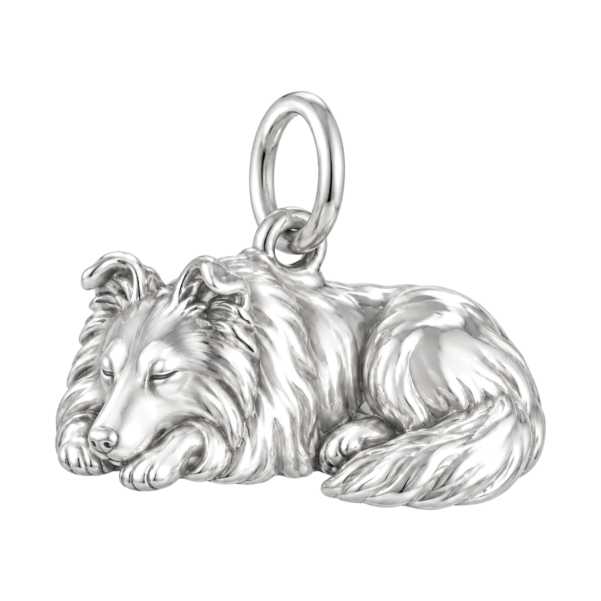 Shetland Sheepdog — Sleeping Dog Charm and Polyester Cord Bracelet Set — Silver