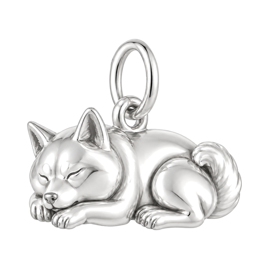 Shiba Inu — Sleeping Dog Charm and Polyester Cord Bracelet Set — Silver