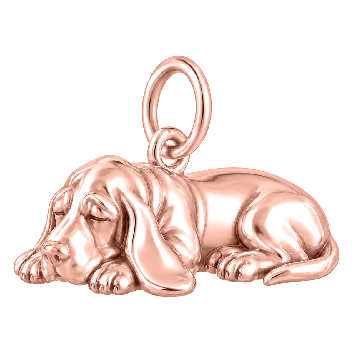 Basset Hound — Sleeping Dog Charm and Polyester Cord Bracelet Set — Rose Gold