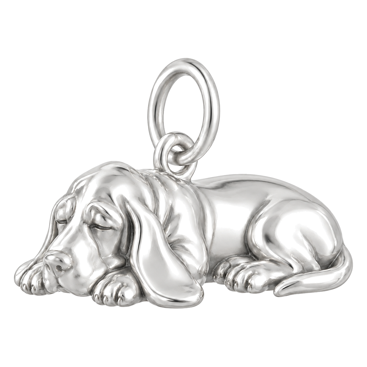Basset Hound — Sleeping Dog Charm and Polyester Cord Bracelet Set — Silver