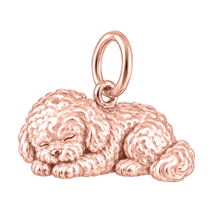 Bichon Frise — Sleeping Dog Charm and Polyester Cord Bracelet Set — Rose Gold