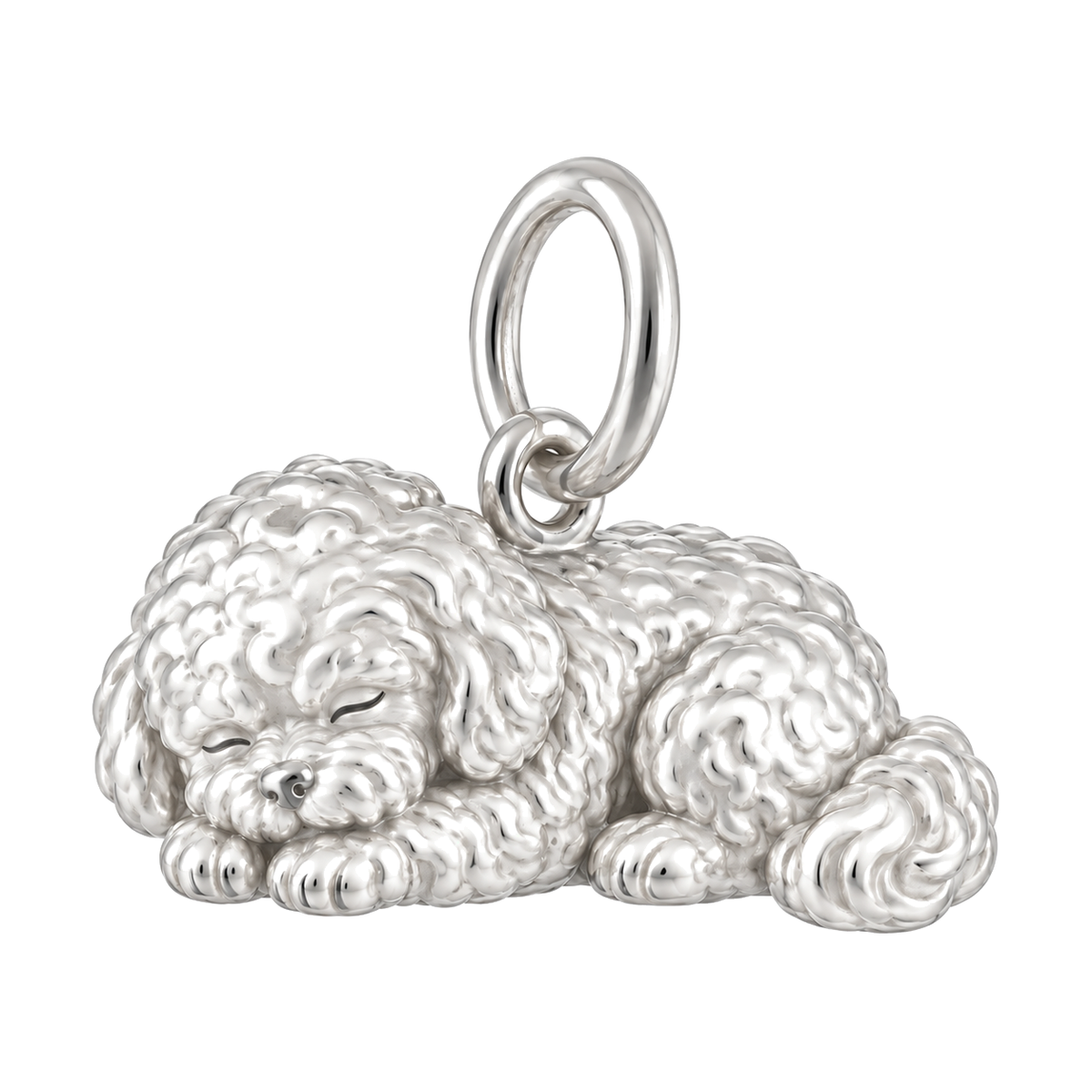 Bichon Frise — Sleeping Dog Charm and Polyester Cord Bracelet Set — Silver