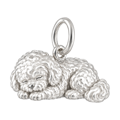 Bichon Frise — Sleeping Dog Charm and Polyester Cord Bracelet Set — Silver
