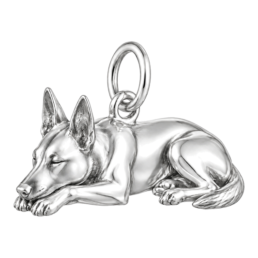 Belgian Malinois — Sleeping Dog Charm and Polyester Cord Bracelet Set — Silver