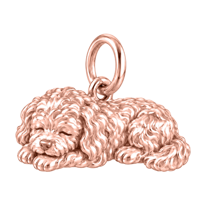 Maltipoo — Sleeping Dog Charm and Polyester Cord Bracelet Set — Rose Gold
