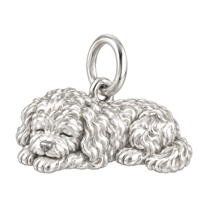 Maltipoo — Sleeping Dog Charm and Polyester Cord Bracelet Set — Silver