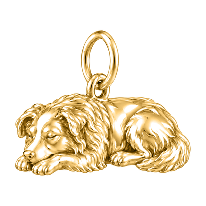 Australian Shepherd — Sleeping Dog Charm and Polyester Cord Bracelet Set — Gold