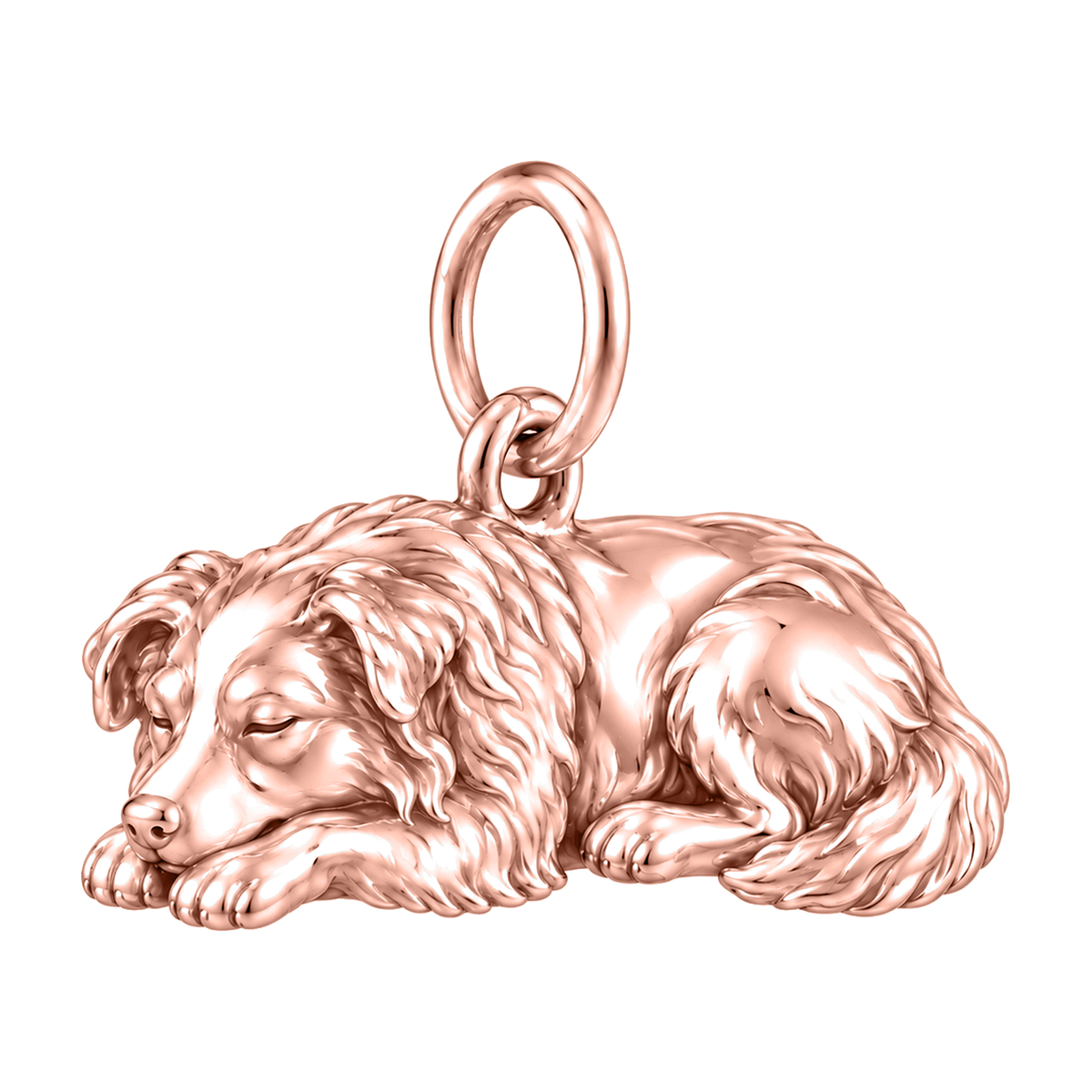 Australian Shepherd — Sleeping Dog Charm and Polyester Cord Bracelet Set — Rose Gold
