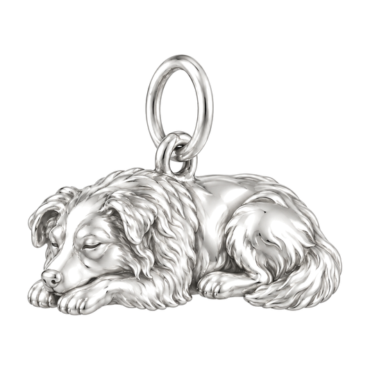 Australian Shepherd — Sleeping Dog Charm and Polyester Cord Bracelet Set — Silver