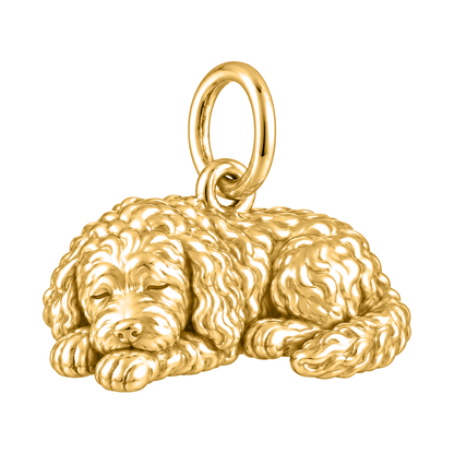 Bernedoodle — Sleeping Dog Charm and Polyester Cord Bracelet Set — Gold