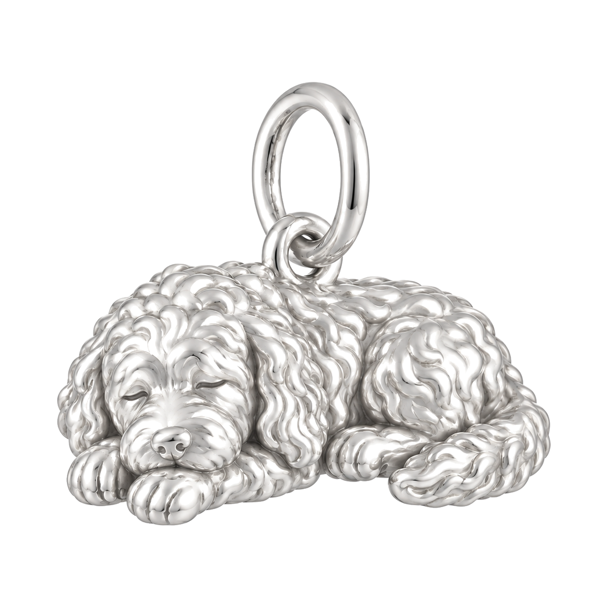 Bernedoodle — Sleeping Dog Charm and Polyester Cord Bracelet Set — Silver