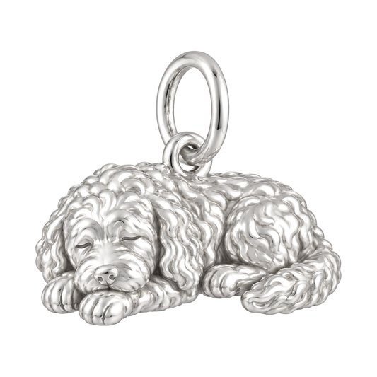 Bernedoodle — Sleeping Dog Charm and Polyester Cord Bracelet Set — Silver