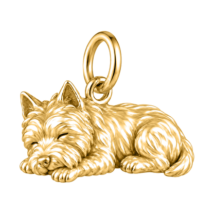 West Highland White Terrier — Sleeping Dog Charm and Polyester Cord Bracelet Set — Gold