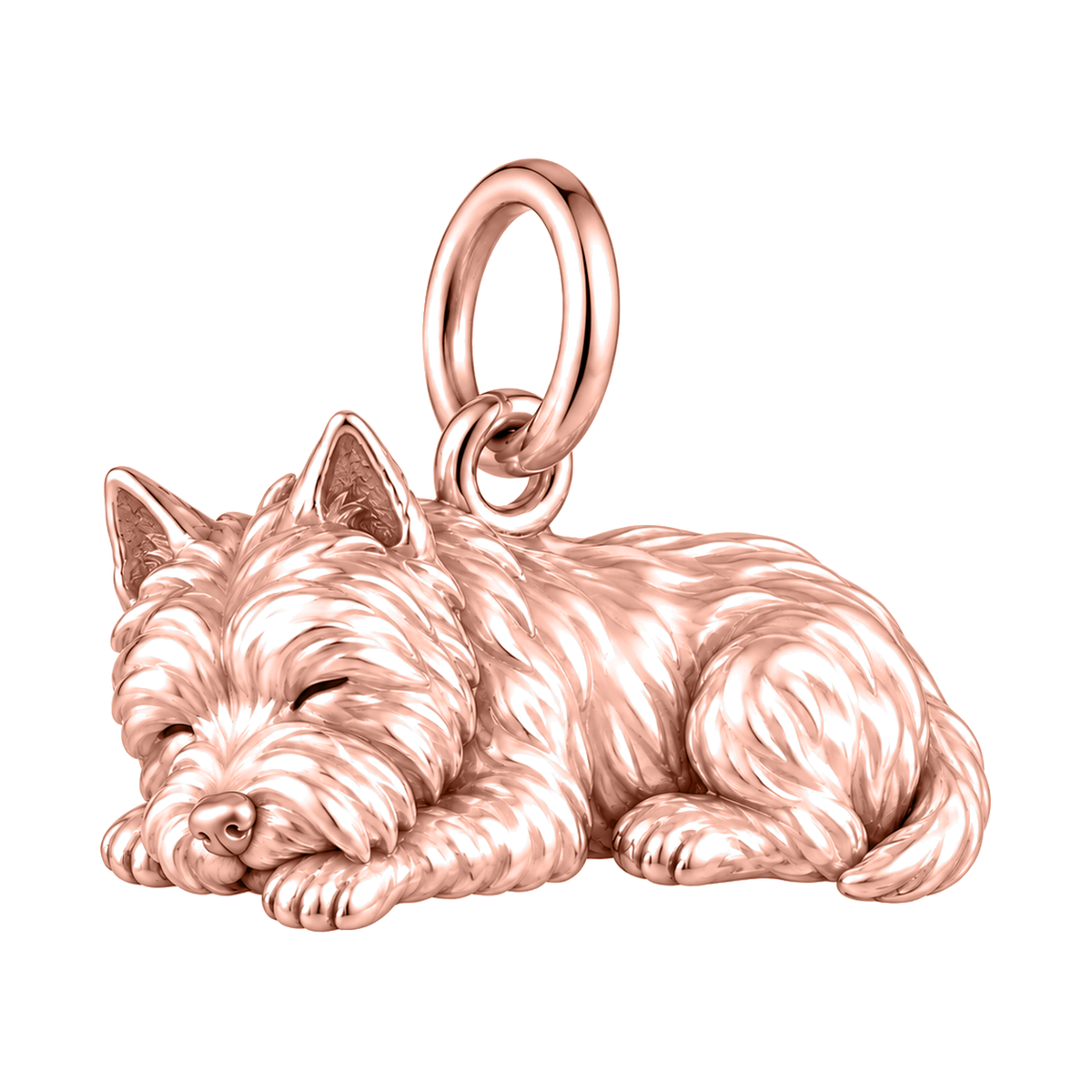 West Highland White Terrier — Sleeping Dog Charm and Polyester Cord Bracelet Set — Rose Gold