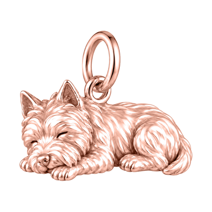 West Highland White Terrier — Sleeping Dog Charm and Polyester Cord Bracelet Set — Rose Gold