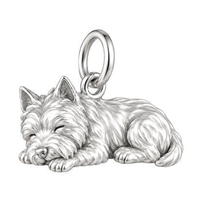 West Highland White Terrier — Sleeping Dog Charm and Polyester Cord Bracelet Set — Silver