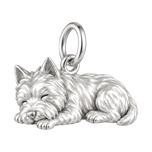 West Highland White Terrier — Sleeping Dog Charm and Polyester Cord Bracelet Set — Silver