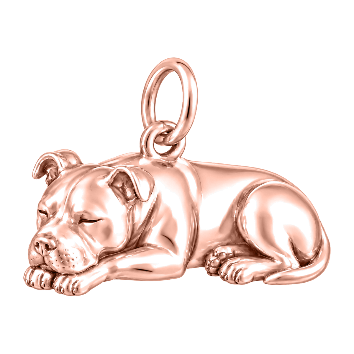 American Staffordshire Terrier — Sleeping Dog Charm and Polyester Cord Bracelet Set — Rose Gold