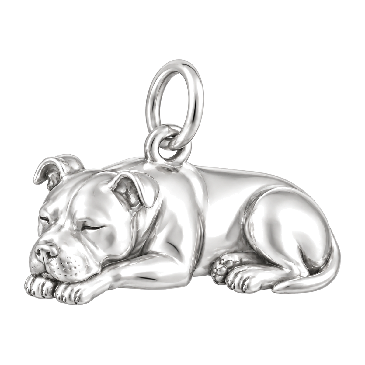 American Staffordshire Terrier — Sleeping Dog Charm and Polyester Cord Bracelet Set — Silver