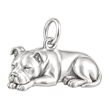 American Staffordshire Terrier — Sleeping Dog Charm and Polyester Cord Bracelet Set — Silver