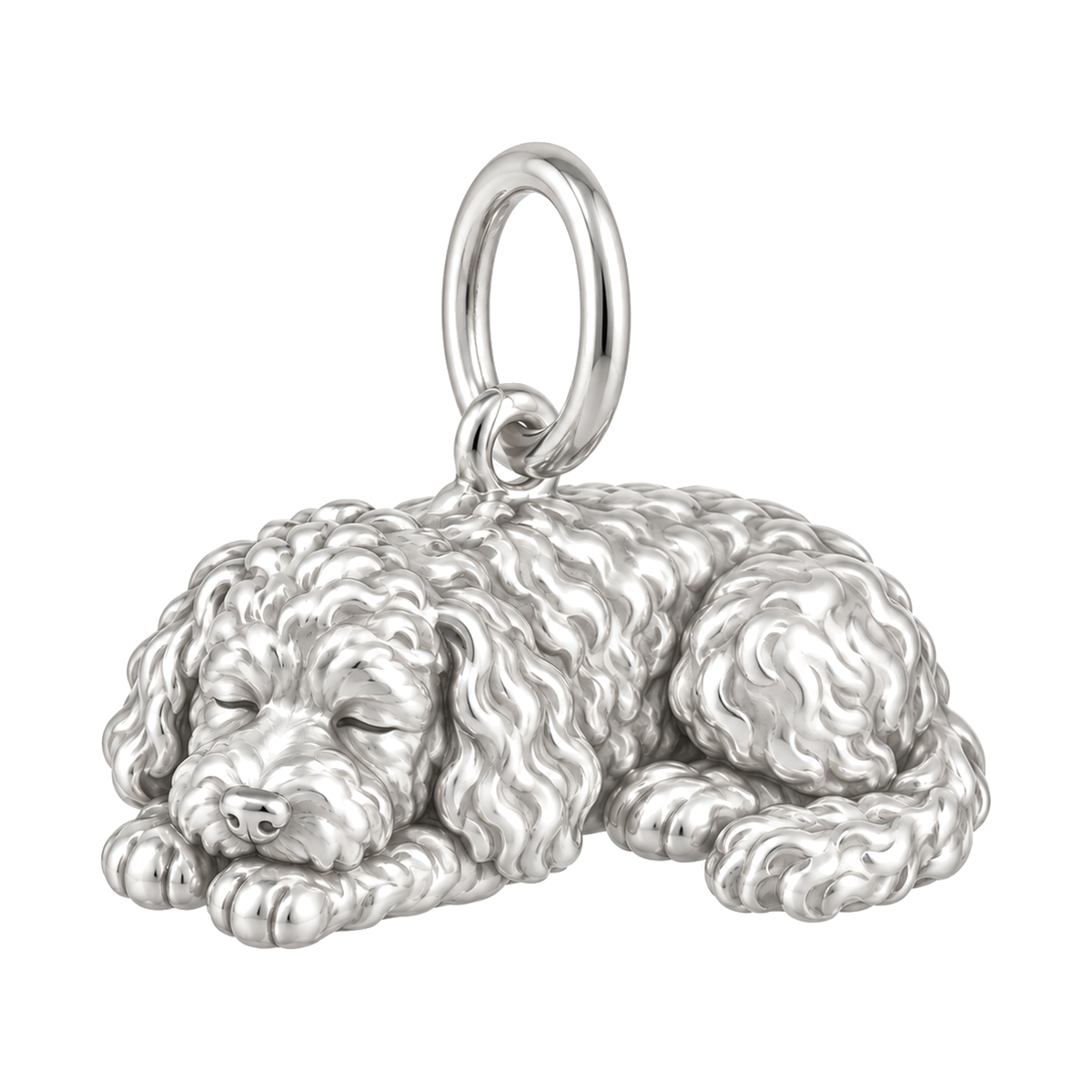 Labradoodle — Sleeping Dog Charm and Polyester Cord Bracelet Set — Silver