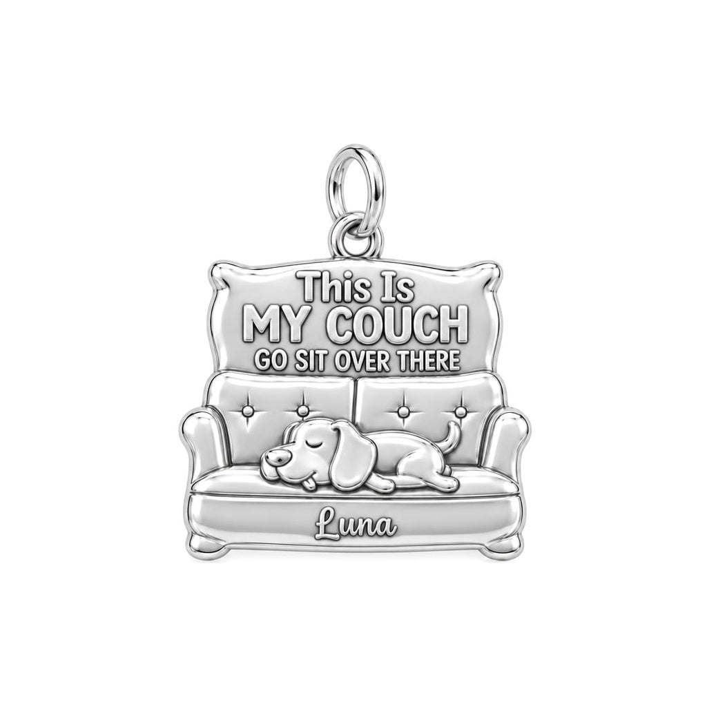 Sleeping Dog Couch Charm Bracelet – Personalized Dog Mom Gift – silver plated 3 cm charm, front view