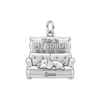 Sleeping Dog Couch Charm Bracelet – Personalized Dog Mom Gift – silver plated 3 cm charm, front view