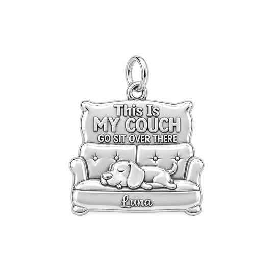 Sleeping Dog Couch Charm Bracelet – Personalized Dog Mom Gift – silver plated 3 cm charm, front view