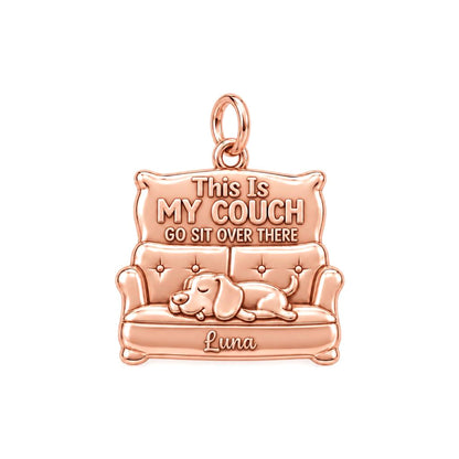 Sleeping Dog Couch Charm Bracelet – Personalized Dog Mom Gift – rose gold 3 cm charm, front view
