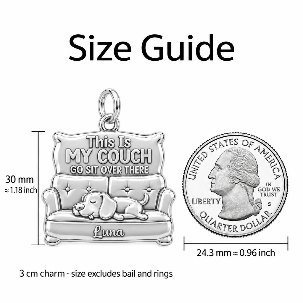 Sleeping Dog Couch Charm Bracelet – Personalized Dog Mom Gift – size guide, 3 cm charm next to a quarter