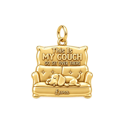 Sleeping Dog Couch Charm Bracelet – Personalized Dog Mom Gift – 18K gold plated 3 cm charm, front view