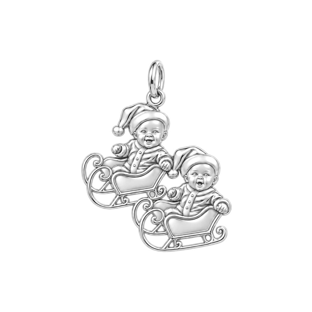 Sleigh Ride Babies Charm Bracelet – Personalized Mom Gift – silver charm, front view