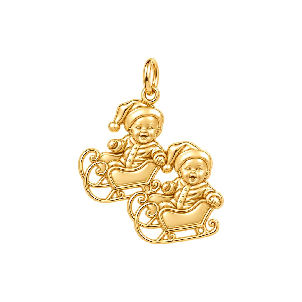 Sleigh Ride Babies Charm Bracelet – Personalized Mom Gift – 18K gold charm, front view