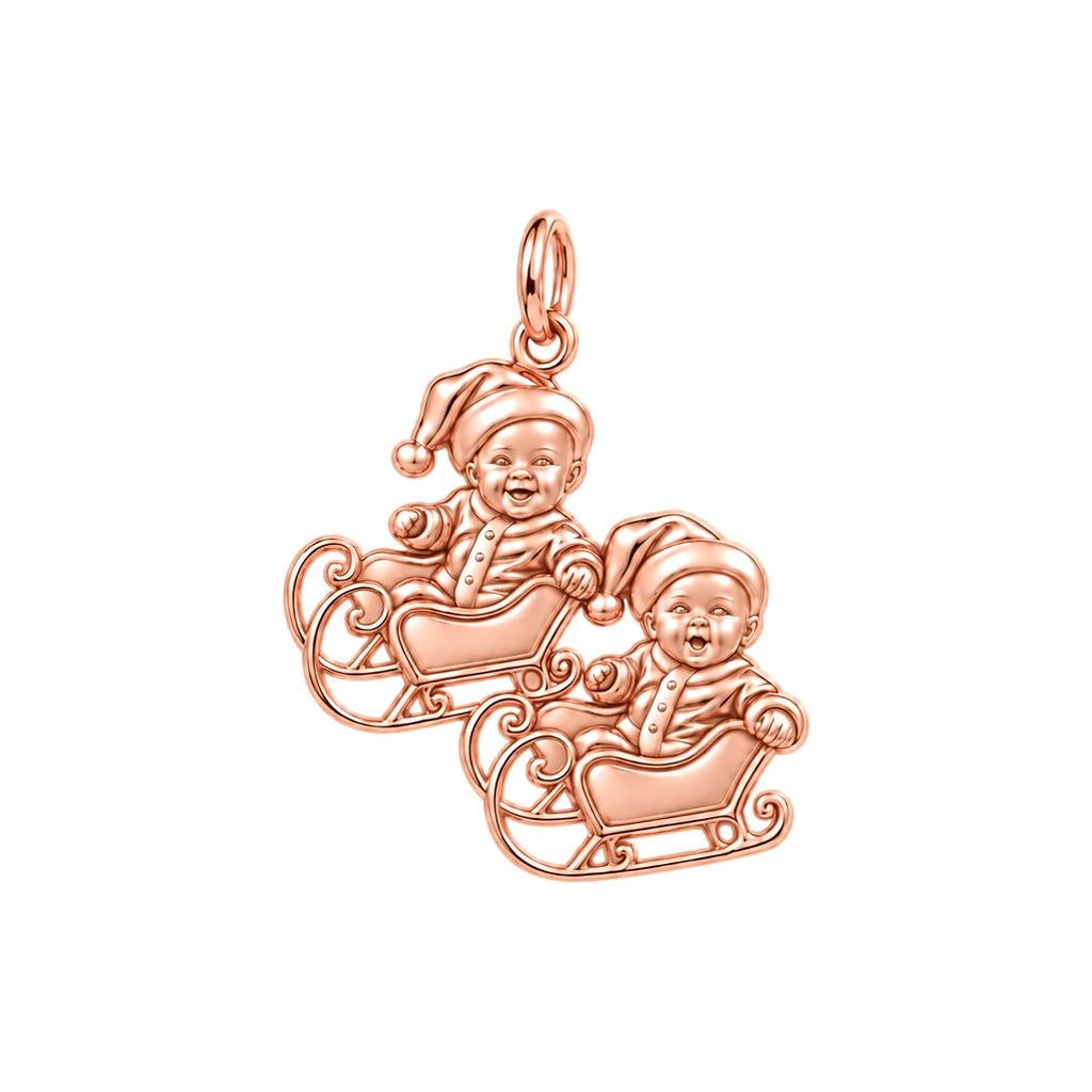 Sleigh Ride Babies Charm Bracelet – Personalized Mom Gift – rose gold charm, front view