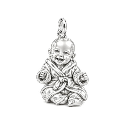 Smiling Baby Monk Charm Bracelet – Personalized Mom Gift – silver charm, front view