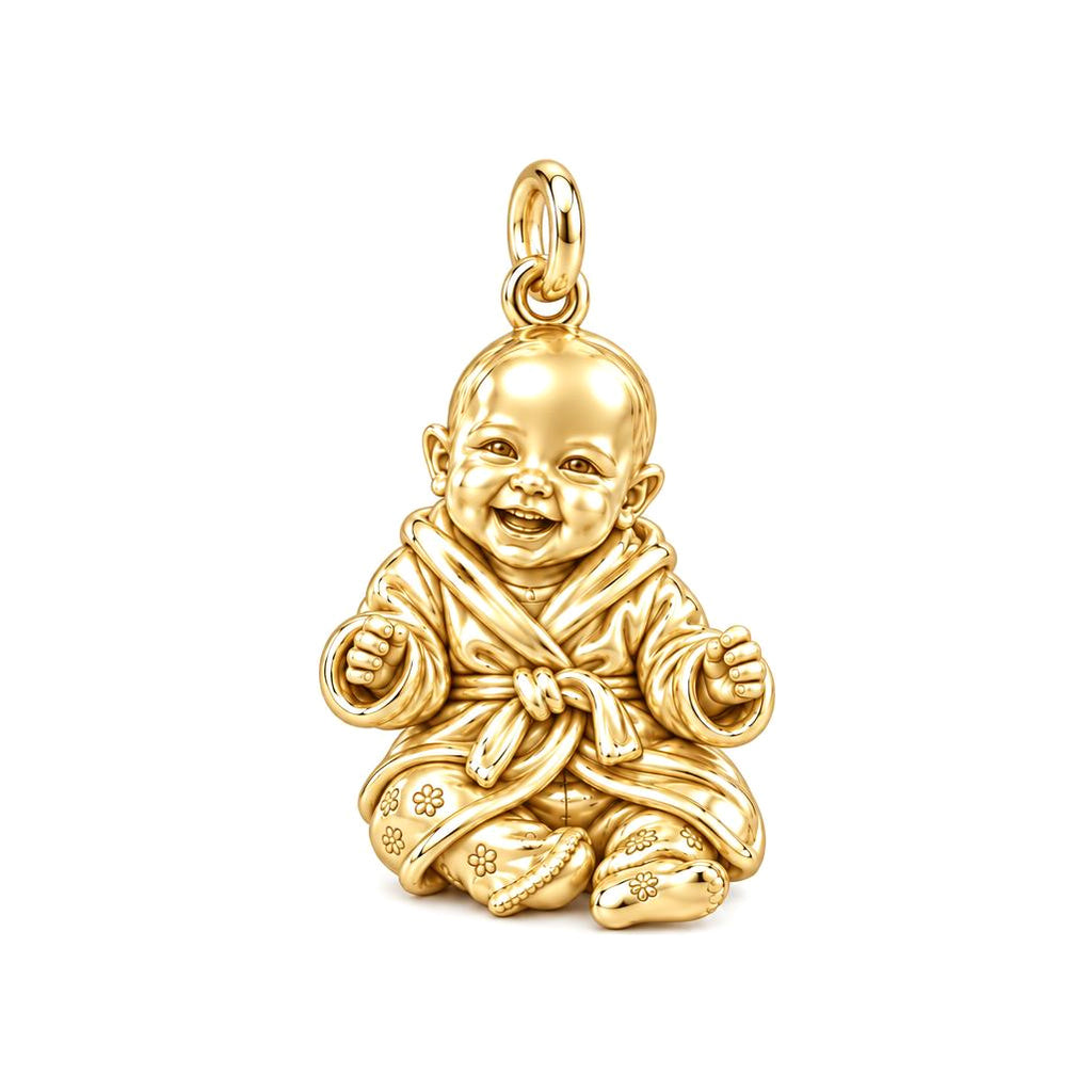 Smiling Baby Monk Charm Bracelet – Personalized Mom Gift – 18K gold charm, front view