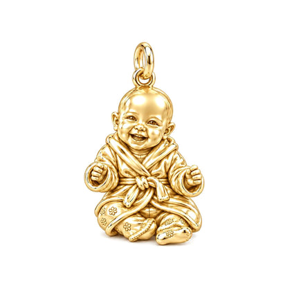 Smiling Baby Monk Charm Bracelet – Personalized Mom Gift – 18K gold charm, front view